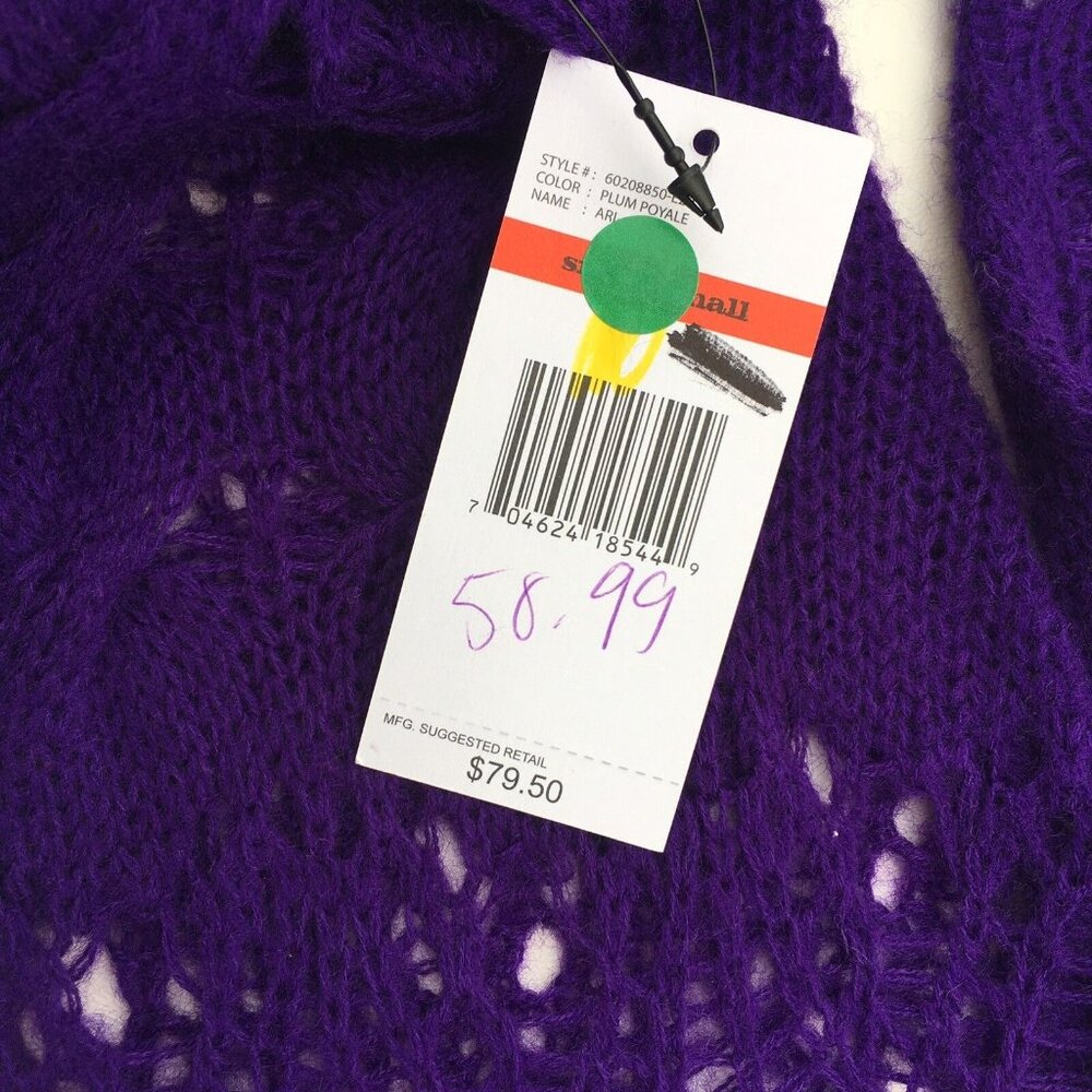 Nine West Womens Sweater sz XS Plum Purple Cowl Neck Open Thin Knit Long Sleeve - Picture 11 of 12